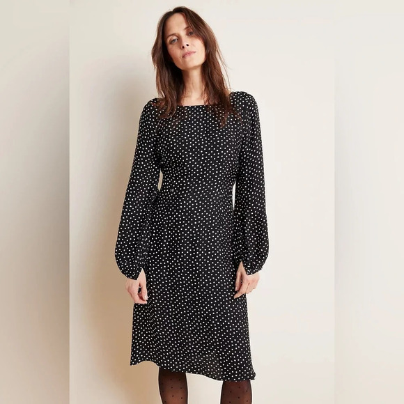 NEW Anthropology Agatha Midi Dress Black and White Polka Dots Open Back - Picture 1 of 12